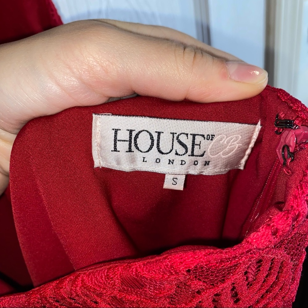 HOUSE OF CB RED MILAY LACE MINI HALTER NECK DRESS SIZE SMALL - Picture 8 of 13